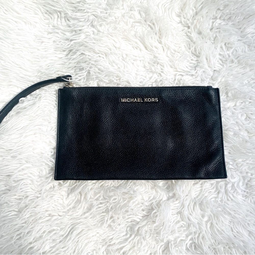 Michael Kors Black Pebble Leather Wristlet Clutch